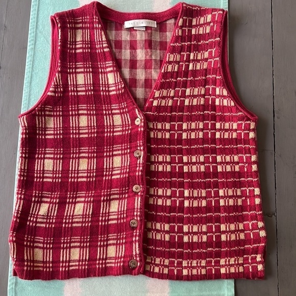 The Limited Plaid Check‎ Print Linen Cotton Blend Sleeveless Sweater Vest - Picture 1 of 6